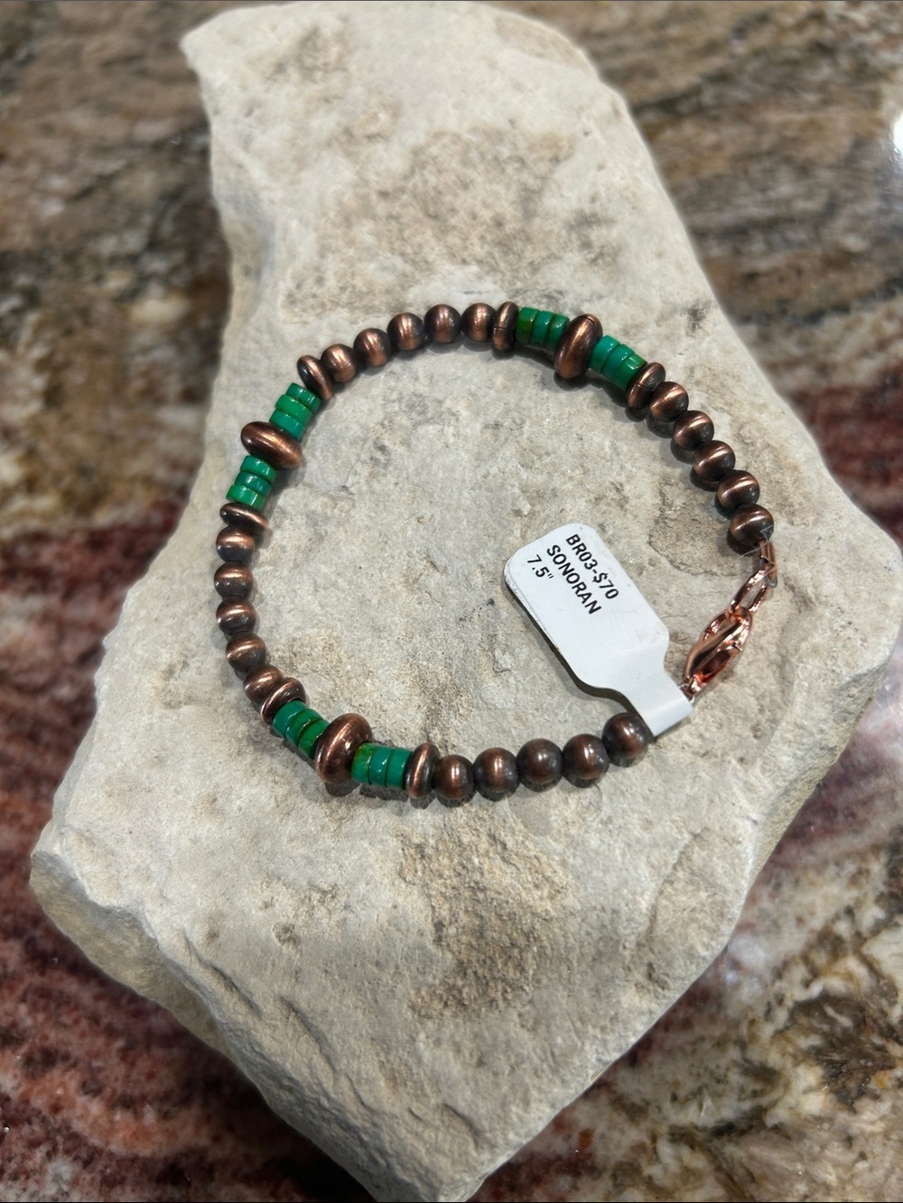 NWT handmade sonoran gold turquoise copper bead women's bracelet 7" small rodeo